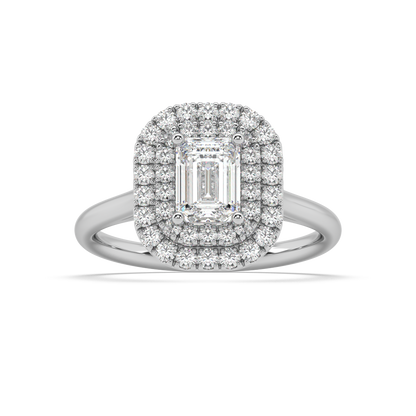 Carmen Double Halo Emerald Cut Lab Grown Plain 18K Engagement Ring