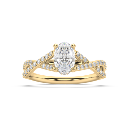 Hidden Halo Oval Cut Lab Grown Pronge 18K Engagement Ring