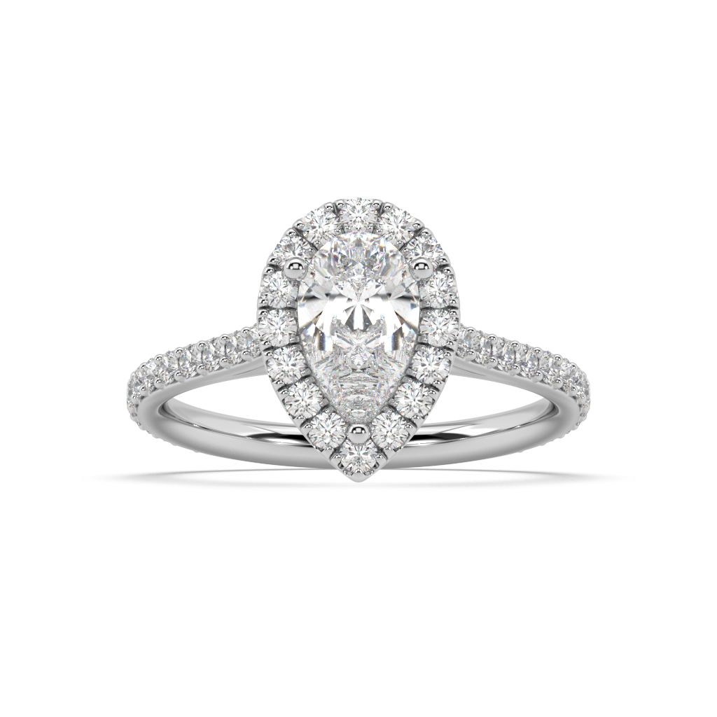 Carmen Halo Pear Cut Lab Grown Prong 18K Engagement Ring