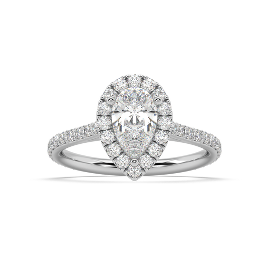 Carmen Halo Pear Cut Lab Grown Prong 18K Engagement Ring