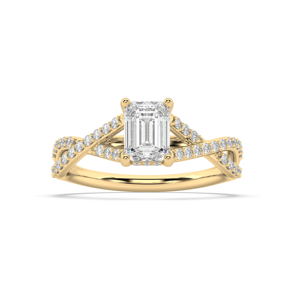 Hidden Halo Emerald Cut Lab Grown Prong 18K Engagement Ring