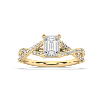 Hidden Halo Emerald Cut Lab Grown Prong 18K Engagement Ring