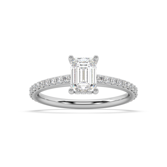 Carmen Hidden Halo Emerald Cut Lab Grown Prong 18K Engagement Ring