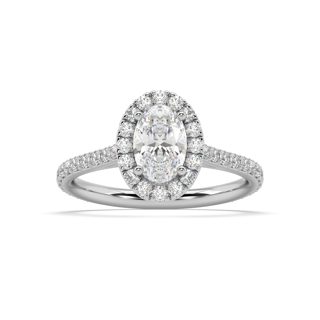 Carmen Halo Oval Cut Lab Grown Prong 18K Engagement Ring