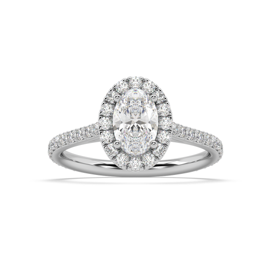 Carmen Halo Oval Cut Lab Grown Prong 18K Engagement Ring