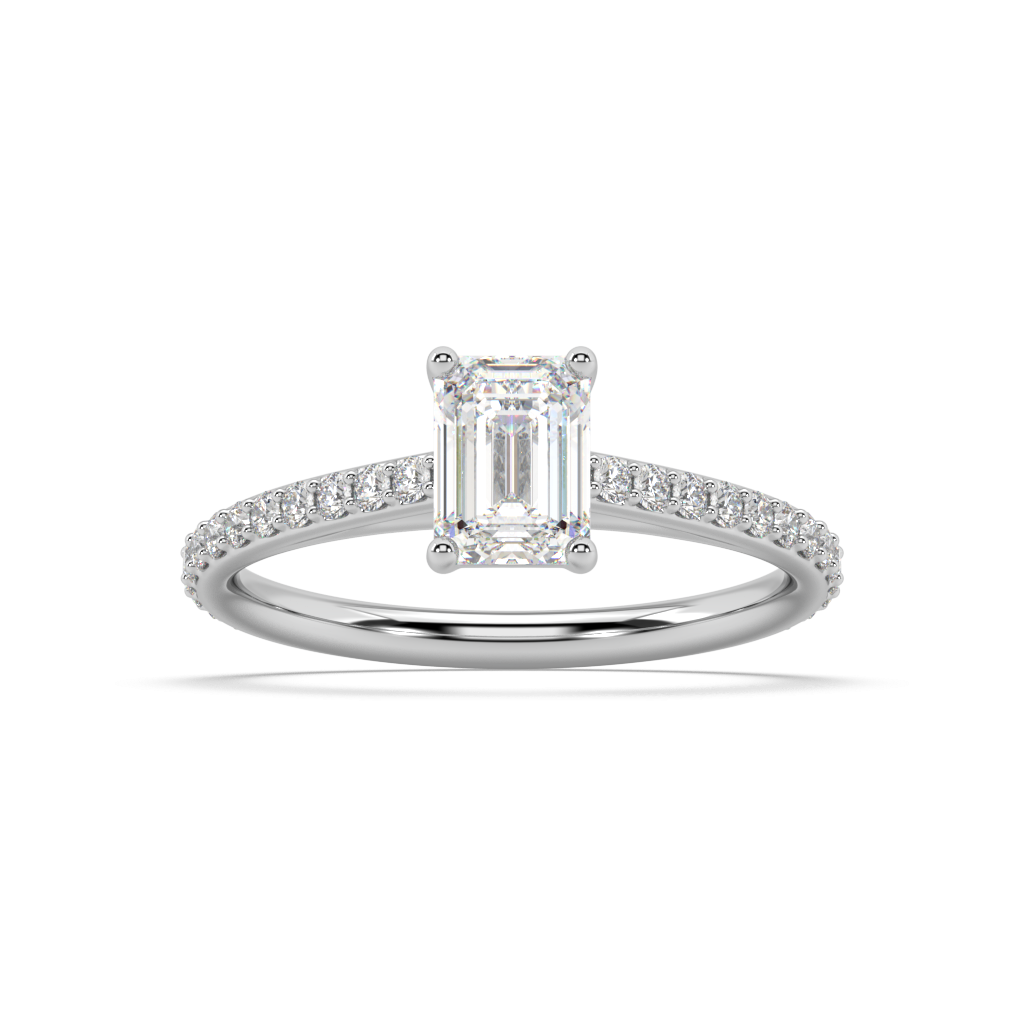 Carmen Classic Prong Emerald Cut Lab Grown Prong 18K Engagement Ring