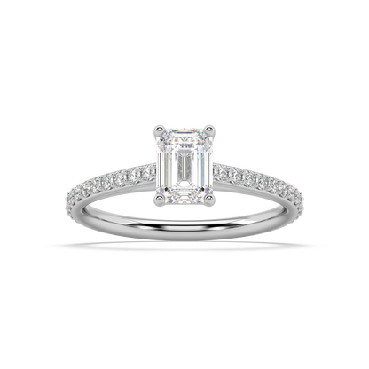 Carmen Classic Prong Emerald Cut Lab Grown Prong 18K Engagement Ring