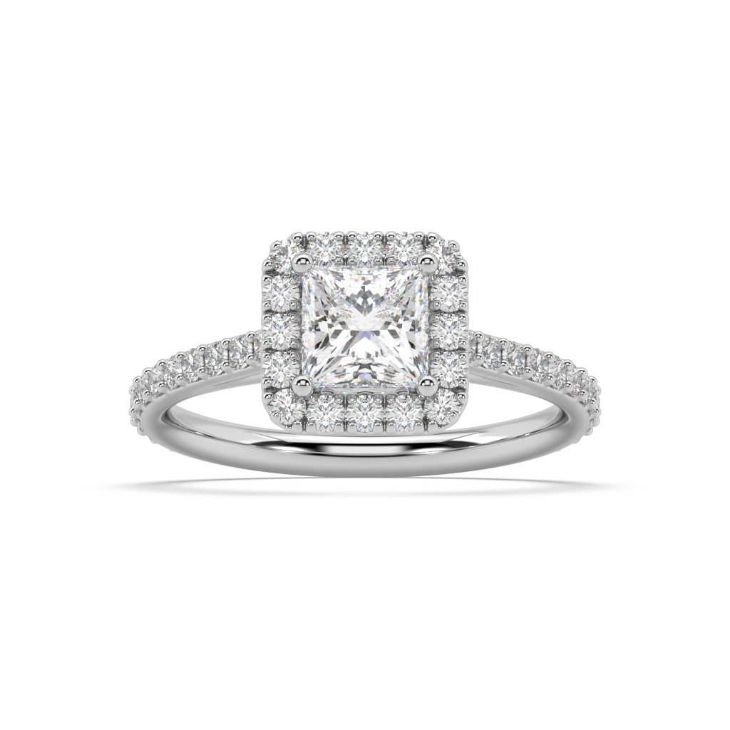 Carmen Halo Princess Cut Lab Grown Prong 18K Engagement Ring