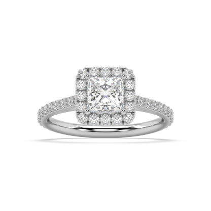 Carmen Halo Princess Cut Lab Grown Prong 18K Engagement Ring