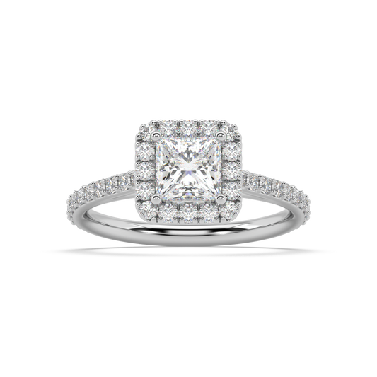 Carmen Halo Princess Cut Lab Grown Prong 18K Engagement Ring