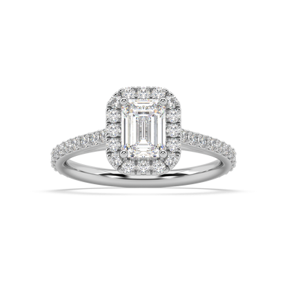 Carmen Halo Emerald Cut Lab Grown Prong 18K Engagement Ring