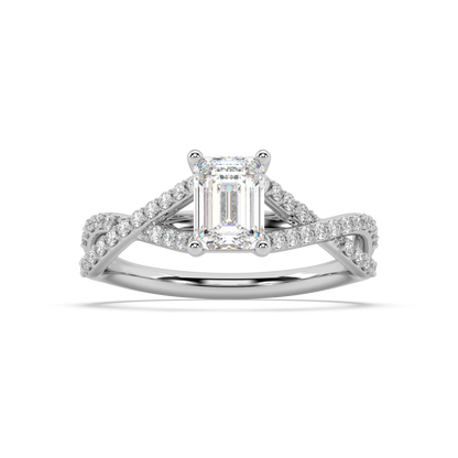 Classic Prong Emerald Cut Lab Grown Prong 18K Engagement Ring