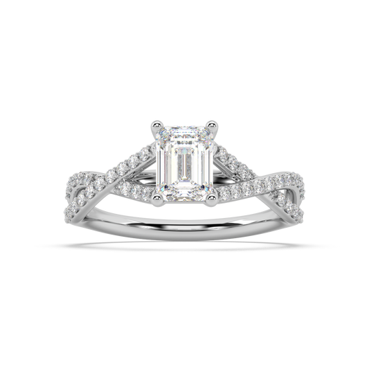 Classic Prong Emerald Cut Lab Grown Prong 18K Engagement Ring