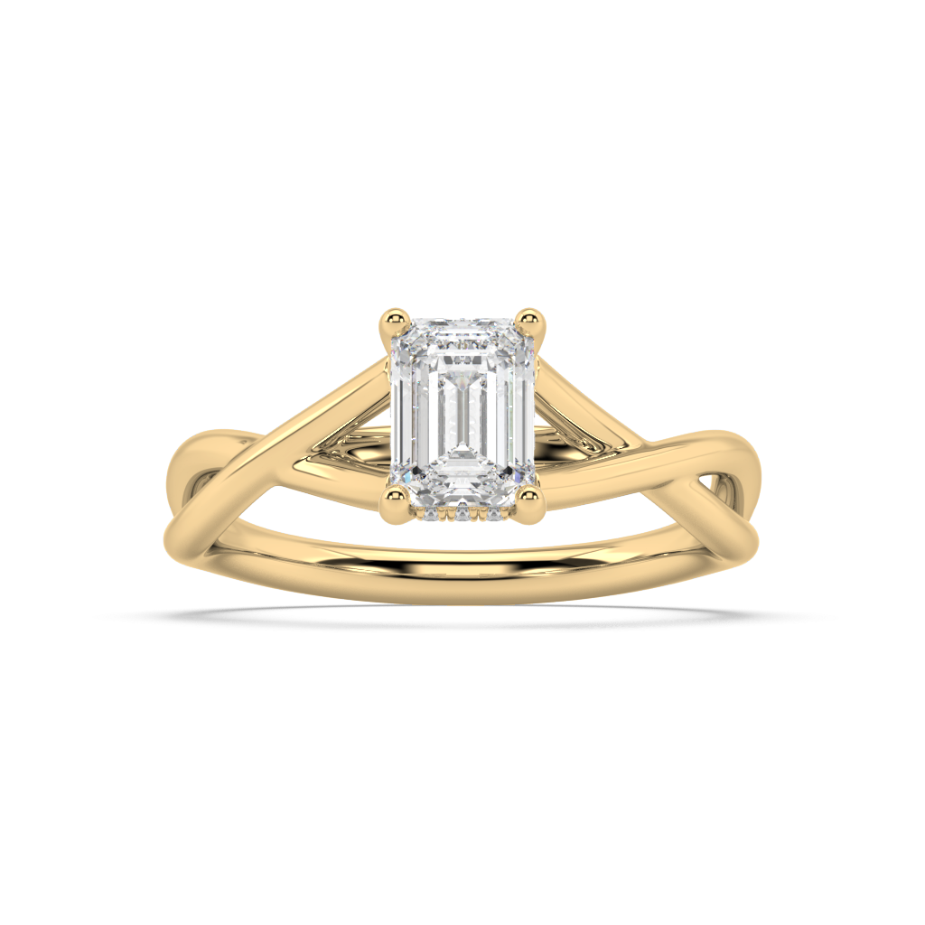 Hidden Halo Emerald Cut Lab Grown Plain 18K Engagement Ring