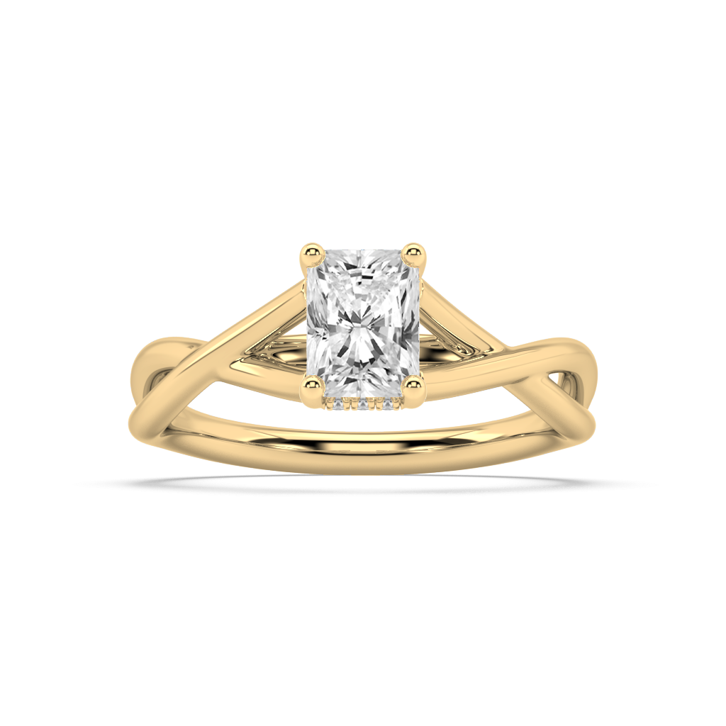 Hidden Halo Radiant Cut Lab Grown Plain 18K Engagement Ring