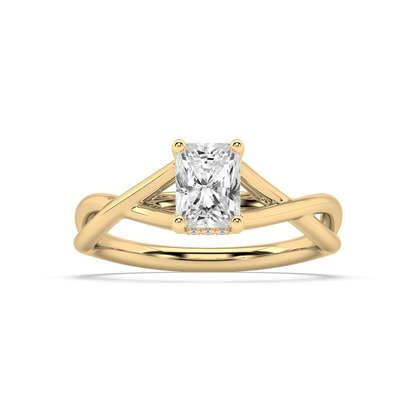 Hidden Halo Radiant Cut Lab Grown Plain 18K Engagement Ring