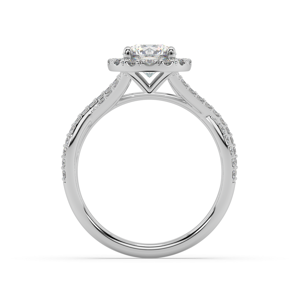 Halo Round Lab Grown Prong 18K Engagement Ring