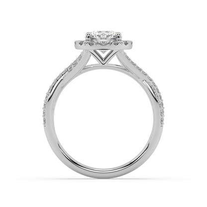 Halo Round Lab Grown Prong 18K Engagement Ring