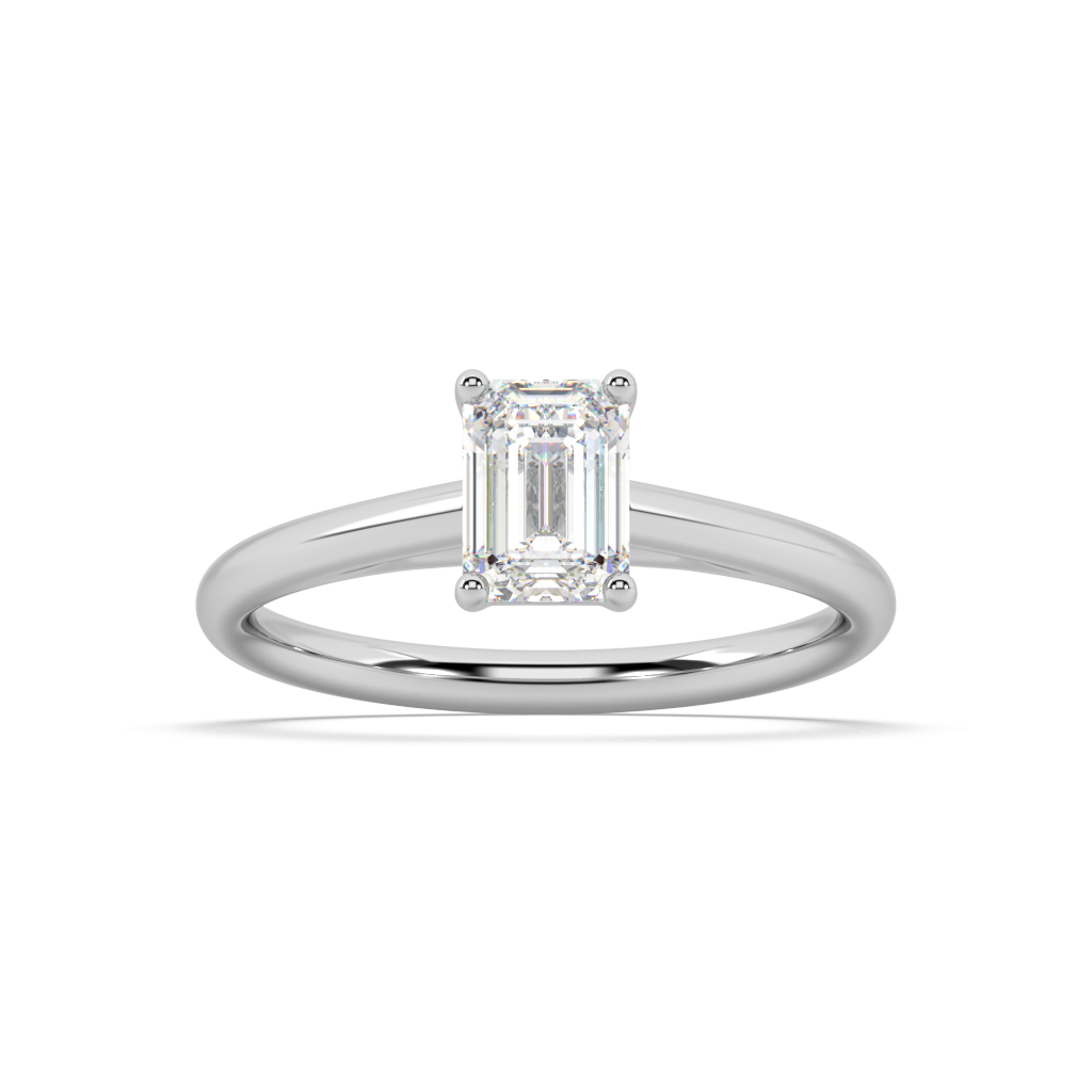 Carmen Classic Prong Emerald Cut Lab Grown Plain 18K Engagement Ring