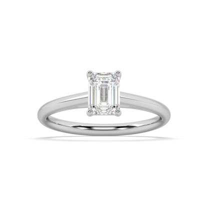 Carmen Classic Prong Emerald Cut Lab Grown Plain 18K Engagement Ring