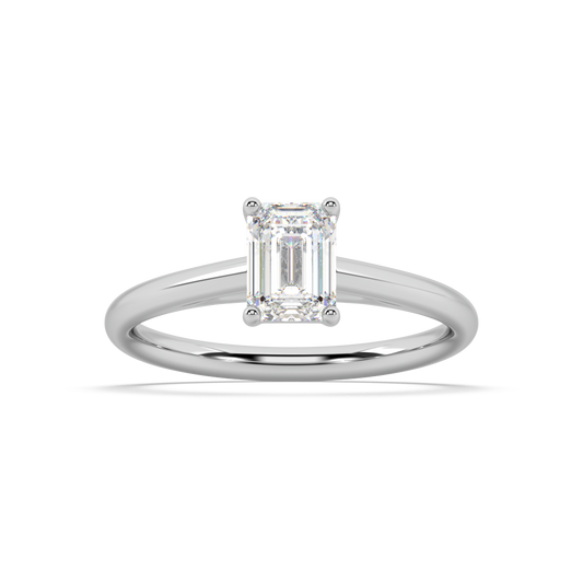 Carmen Classic Prong Emerald Cut Lab Grown Plain 18K Engagement Ring