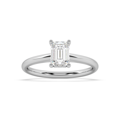 Carmen Hidden Halo Emerald Cut Lab Grown Plain 18K Engagement Ring