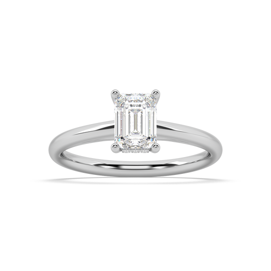 Carmen Hidden Halo Emerald Cut Lab Grown Plain 18K Engagement Ring