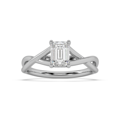 Hidden Halo Emerald Cut Lab Grown Plain 18K Engagement Ring