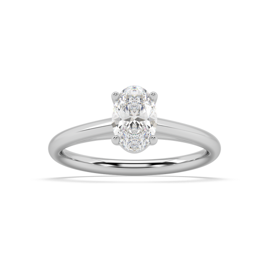 Carmen Classic Prong Oval Cut Lab Grown Plain 18K Engagement Ring