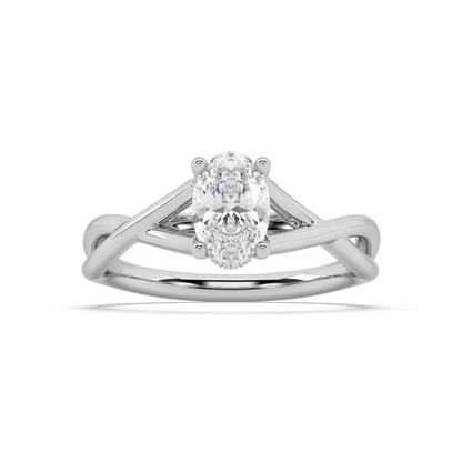 Hidden Halo Oval Cut Lab Grown Plain 18K Engagement Ring