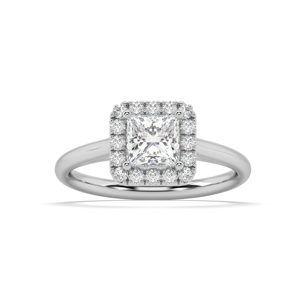 Carmen Halo Princess Cut Lab Grown Plain 18K Engagement Ring