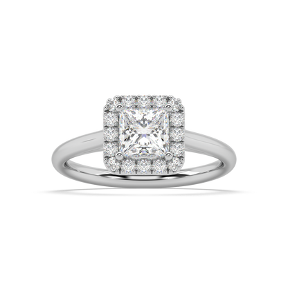 Carmen Halo Princess Cut Lab Grown Plain 18K Engagement Ring