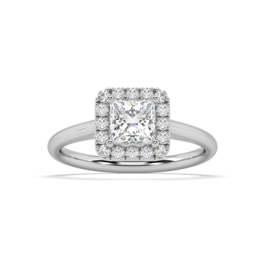 Carmen Halo Princess Cut Lab Grown Plain 18K Engagement Ring